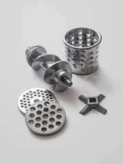 Knives, grates, auger and shredder for vegetables of electric meat grinder