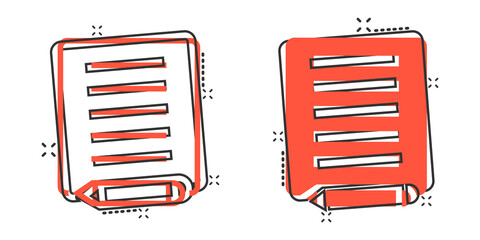 Blogging icon in comic style. Document with pen cartoon vector illustration on white isolated background. Content splash effect business concept.