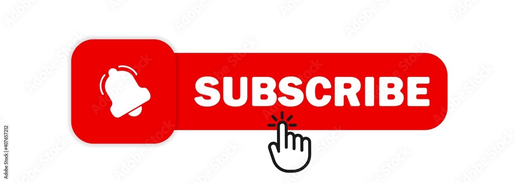 Poster subscribe with cursor. bell button and hand cursor. subscribeicon. red button subscribe to channel, 