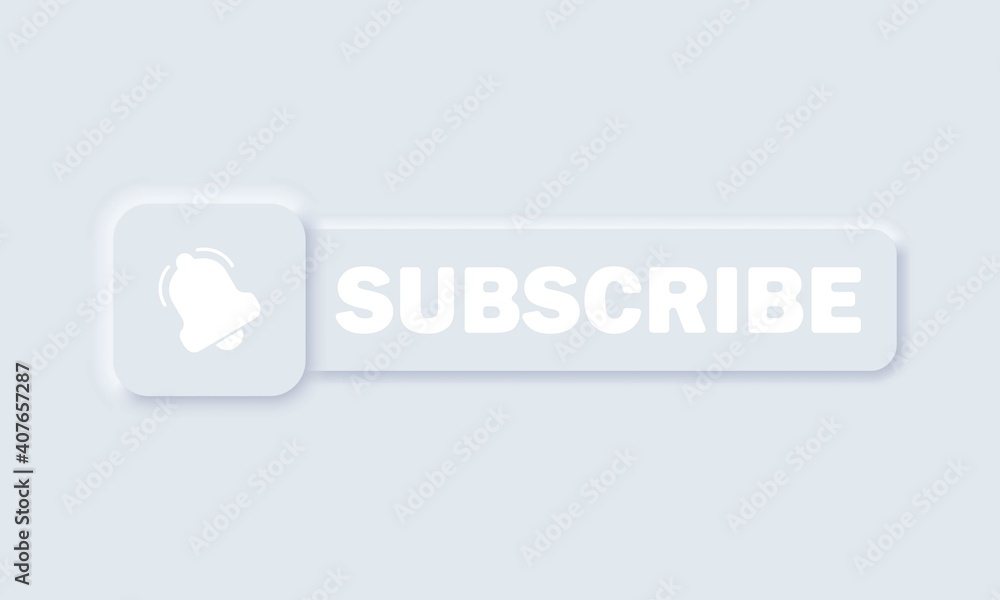 Poster subscribe button with arrow cursor and shadow. bell button and hand cursor. button subscribe to chan