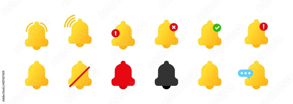 Poster set of notification bell icons. notification bell icon for incoming inbox message. for app. alert or