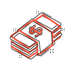Money stack icon in comic style. Exchange cash cartoon vector illustration on white isolated background. Dollar banknote bill splash effect business concept.