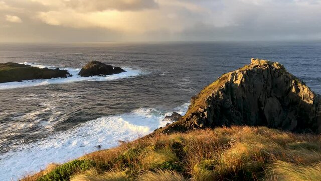 Cape Horn at sunset and the typical Chilean Patagonian vegetation.