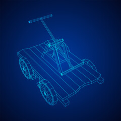 Handcar transportation. Draisine or rail vehicle. Wireframe low poly mesh vector illustration.