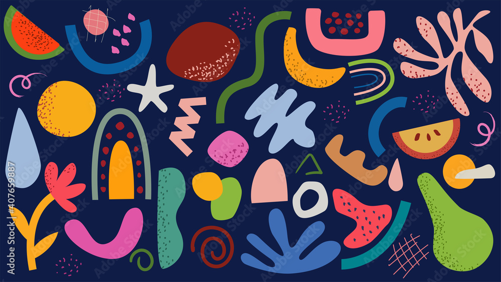 Poster set of abstract patterns. hand drawn shapes and doodle objects. abstract shapes background. minimal 