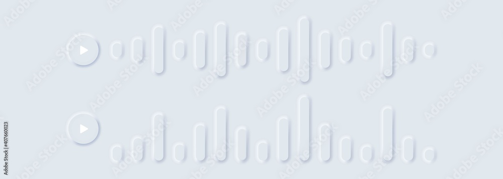 Poster Set sound or audio wave icon. Voice audio message. Voice chat. SMS message. Speech waves in messenger. Voice messaging correspondence.Vector. Neumorphic UI UX white user interface. Neumorphism.