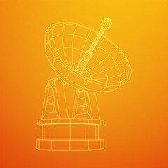 Radar. Directional radio antenna with satellite dish. Astronomy radio telescope . Wireframe low poly mesh vector illustration