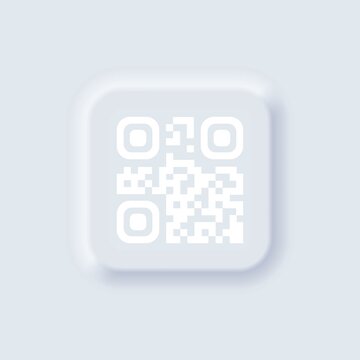 Qr code scan badge icon. Technology for instant payment or tech pay method without money. Neumorphic UI UX white user interface. Neumorphism.