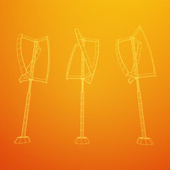 Darrieus wind turbine. Windmill generator wireframe low poly mesh. Vector illustration