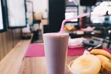 Pink smoothie in a coffee shop