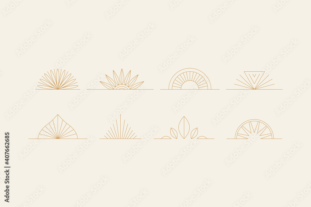 Leinwandbilder elements-03Vector set of linear boho icons and symbols - sun logo design templates  - abstract design elements for decoration in modern minimalist style