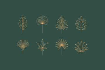 Vector set of linear boho icons and symbols - floral design templates - abstract design elements for decoration in modern minimalist style