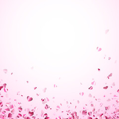Pink hearts confetti frame on light pink background.