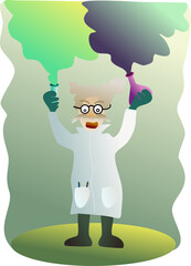 Mad scientist with test tubes