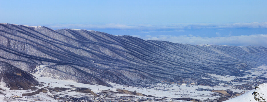 Azerbaijan. Beautiful snow-capped mountains. Kusar district.
