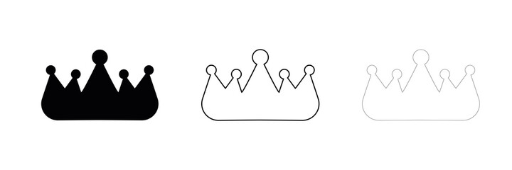 Modern Crown silhouette icon design template. Modern crown set in different thicknesses. Award icon on background for graphic and web design. Internet concept symbol for website button or mobile app.