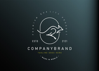 Kangaroo logo design inspiration. Vector illustration of kangaroo getting ready to jump. Modern vintage icon design template with line art style.