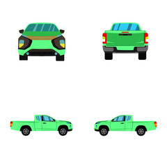 set of light green smart cab pick up truck on white background
