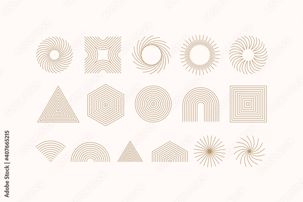 Poster Vector set of linear boho icons and symbols -  logo design templates  and pritns - abstract design elements for decoration in modern minimalist style for social media posts, stories