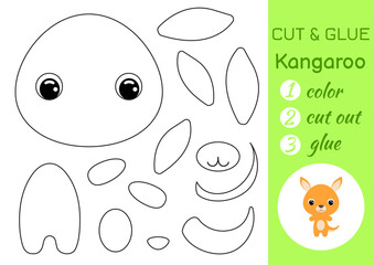 Coloring book cut and glue baby kangaroo. Educational paper game for preschool children. Cut and Paste Worksheet. Color, cut parts and glue on paper. Vector illustration.