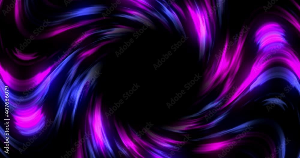Poster glowing pink and blue swirl rotating and pulsating on black background