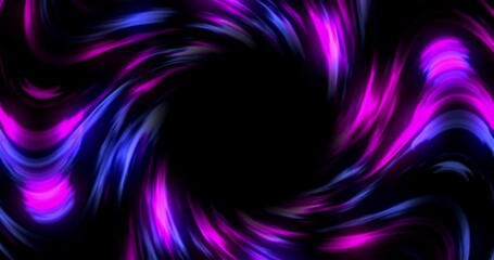 Glowing pink and blue swirl rotating and pulsating on black background