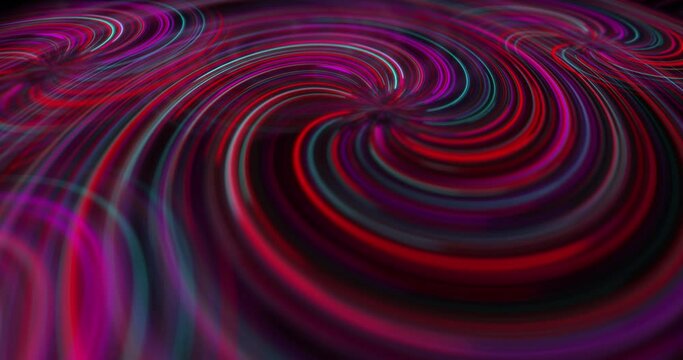 Spiral of moving red and blue glowing neon lines
