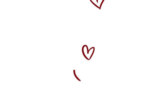 Heart shapes drawn in brown floating upwards on white background