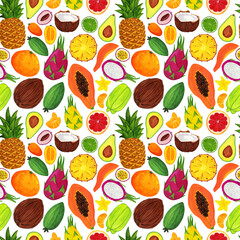 Watercolor exotic juicy fruit seamless pattern