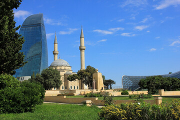 Baku city. Azerbaijan. 08.13.2019 year. Mosque in the Upland Park.