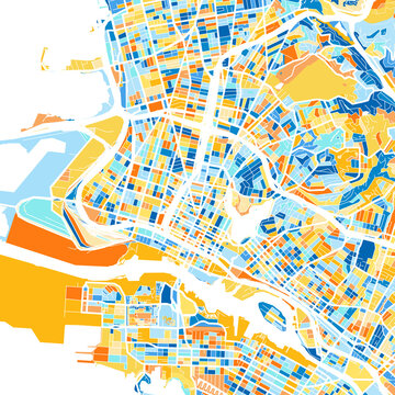 Art Map Of Oakland, UnitedStates In Blue Orange