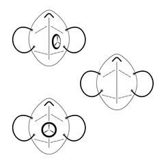 Hand drawn element, vector illustration in black color isolated on white background. Medical respirator set, doodle.