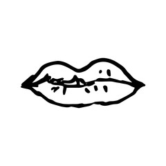 Hand drawn element, vector illustration in black color isolated on white background. Lips, doodles.