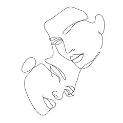 Two faces drawing with lines, fashion and beauty concept, minimalist, vector illustration for t-shirt, print design, covers, web
