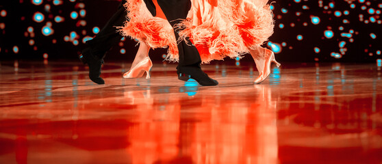 Man and woman dancer latino international dancing.  Ballroom dancing is a team sport. Vintage color...