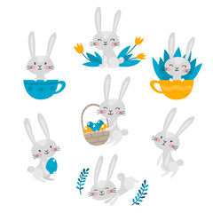 Cute rabbit character for easter isolated on white.