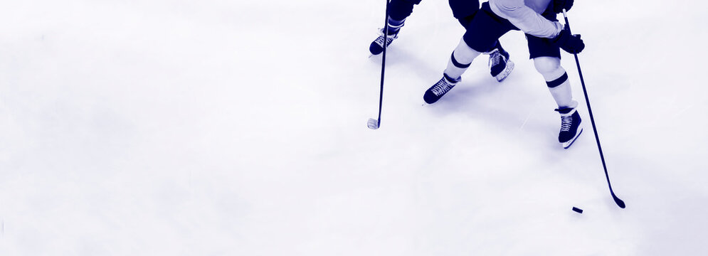 Professional ice hockey player on the ice. Team sport concept. Blue color filter