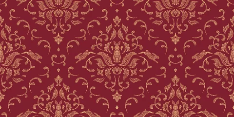 Plaid avec motif Bordeaux Modèle sans couture avec des lièvres dans le style Damas. Illustration vectorielle