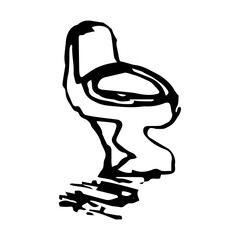 Hand drawn element, vector illustration in black color isolated on white background. Toilet bowl, doodles.