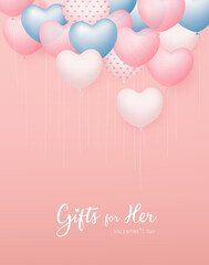 Fototapeta na wymiar Balloon heart colorful, valentine's day concept flyer poster design on pink background, Eps 10 vector illustration