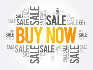 BUY NOW sale word cloud collage, business concept background
