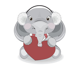baby elephant girl in headphones and heart