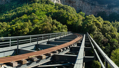 Evaristo De Chirico's steel railway bridge, near Milies village, in Pelion Mount, Thessaly region,...