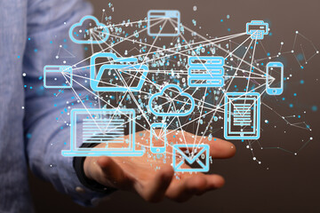 Cloud technology. Polygonal wireframe art looks like constellation