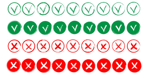tick icons set.A check mark stickers in green and red colors.Validation buttons.A check mark and cross mark isolated vector