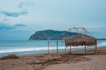 Waves pushing plastic waste to the beach