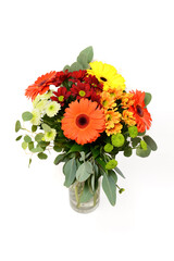 Bouquet of flowers in the box isolated on white background