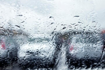 raindrops on misted glass on the background of cars