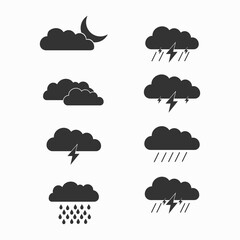 Weather icon set. Black silhouettes. Flat design