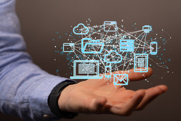 Cloud technology. Polygonal wireframe art looks like constellation